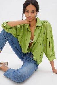 Forever That Girl Eyelet Shirt | green balloon sleeve shirts | summer tops