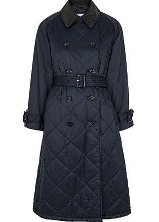 BARBOUR BY ALEXACHUNG Delia navy double-breasted quilted shell coat ~ dark blue belted coats