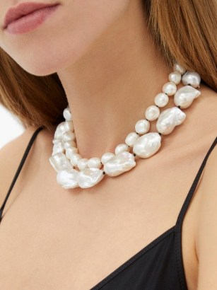 SOPHIE BUHAI Baroque-pearl & sterling-silver necklace / large statement pearls / double strand choker necklaces