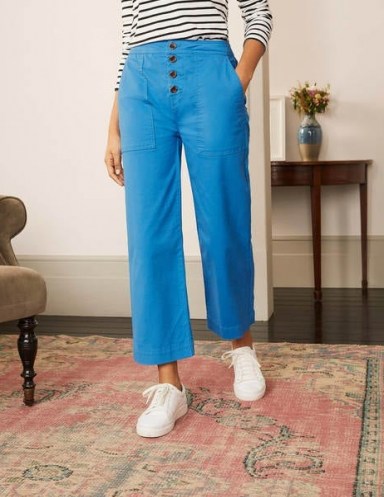 BODEN Beaufort Button Fly Trousers in Bold Blue / bright ankle grazer pants - flipped