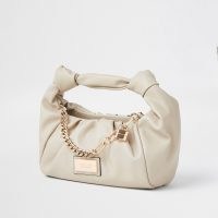 RIVER ISLAND Beige double knot chain ruched bag – small neutral grab bags