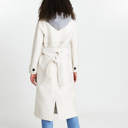 River Island Beige hooded trench coat | belted coats with hood