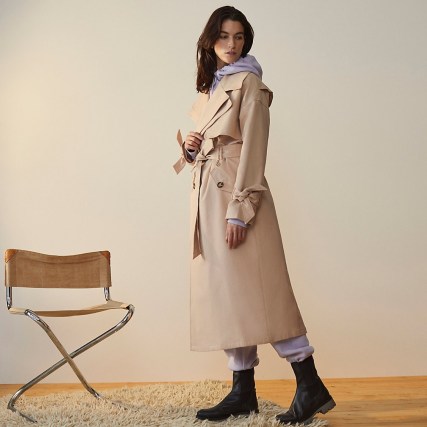 RIVER ISLAND Beige RI Studio longline trench coat ~ modern classic coats with a tie detail sleeve - flipped