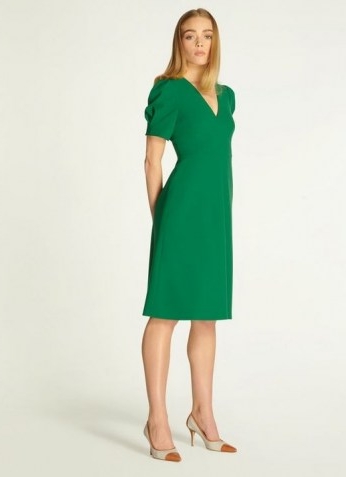 L.K. BENNETT BETTINA GREEN CREPE FIT AND FLARE DRESS / short sleeve dresses