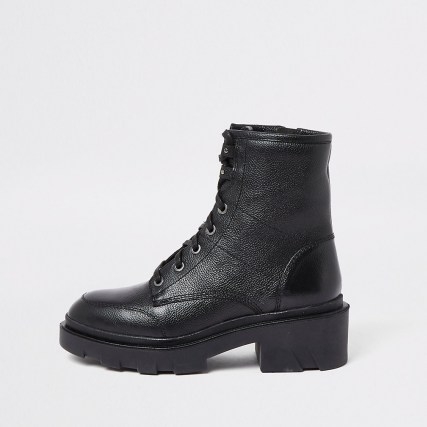 RIVER ISLAND Black lace up back tab boots - flipped