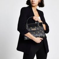 RIVER ISLAND Black RI stud tote bag – studded grab bags – top handle handbags