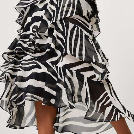 RIVER ISLAND Black zebra print maxi ruffle skirt – ruffled monochrome skirts - flipped