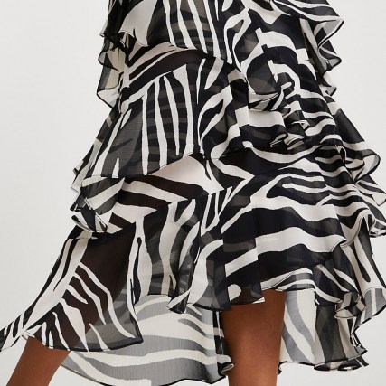 RIVER ISLAND Black zebra print maxi ruffle skirt – ruffled monochrome skirts