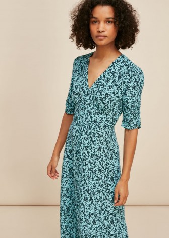 WHISTLES MIDNIGHT MEADOW FLORAL DRESS / blue midi dresses - flipped