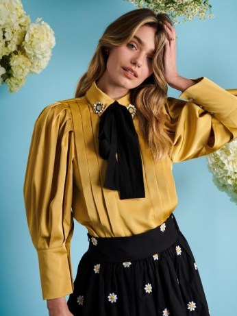 sister jane Sunny Spot Pleated Blouse in Gold | pleat detail volume sleeve blouses - flipped