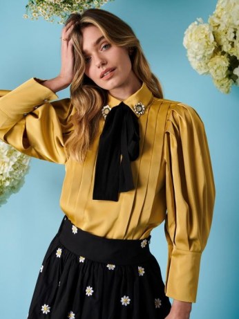 sister jane Sunny Spot Pleated Blouse in Gold | pleat detail volume sleeve blouses