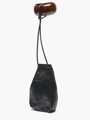 JIL SANDER Bracelet-handle leather bucket pouch / black drawstring pouches - flipped