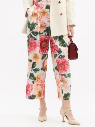 DOLCE & GABBANA Camellia-print cotton wide-leg trousers ~ floral crop leg pants ~ beautiful Italian clothing - flipped