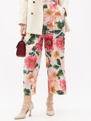 DOLCE & GABBANA Camellia-print cotton wide-leg trousers ~ floral crop leg pants ~ beautiful Italian clothing