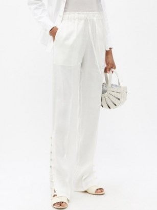 ALTUZARRA Catkin buttoned linen-blend straight-leg trousers / white button hem pants - flipped