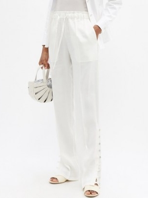 ALTUZARRA Catkin buttoned linen-blend straight-leg trousers / white button hem pants