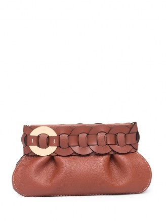 Chloé Darryl clutch / chic brown leather clutch bags - flipped