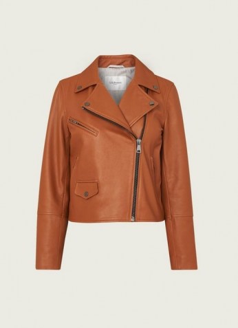 L.K. BENNETT COOPER TAN LEATHER BIKER JACKET / light brown casual jackets / classic zip detail outerwear
