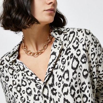 RIVER ISLAND Cream leopard print dipped hem shirt – animal prints – high low shirts - flipped