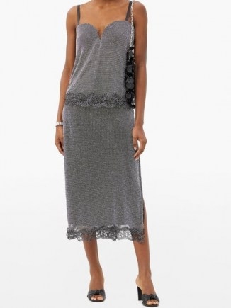 CHRISTOPHER KANE Crystal-chainmail lace-trimmed wrap skirt – silver metallic overlay skirts - flipped