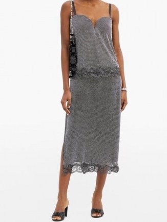 CHRISTOPHER KANE Crystal-chainmail lace-trimmed wrap skirt – silver metallic overlay skirts
