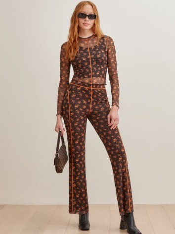 REFORMATION Curson Pant ~ brown floral trousers - flipped