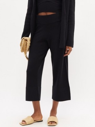ALTUZARRA Cynthia cropped knitted wide-leg trousers / black crop leg pants