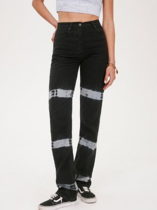 REFORMATION Cynthia Tie Dye High Rise Straight Long Jeans - flipped