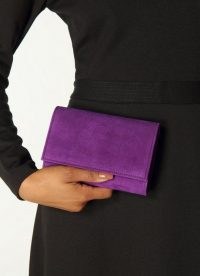 L.K. BENNETT DANNI PURPLE SUEDE CLUTCH BAG / small luxe flat front bags / chain strap crossbody