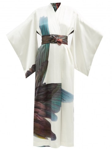 COMMON HOURS Darwin and Unknown reversible printed silk robe in white ~ luxe loungewear kimono ~ luxury kimonos ~ wide sleeve robes - flipped