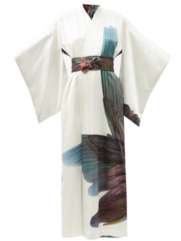 COMMON HOURS Darwin and Unknown reversible printed silk robe in white ~ luxe loungewear kimono ~ luxury kimonos ~ wide sleeve robes