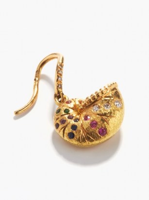 AURÉLIE BIDERMANN FINE JEWELLERY Diamond, sapphire & 18kt gold single nautilus shell earring / luxe gemstone drop / ocean inspired jewellery - flipped
