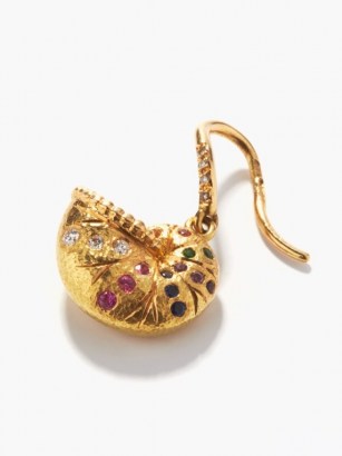 AURÉLIE BIDERMANN FINE JEWELLERY Diamond, sapphire & 18kt gold single nautilus shell earring / luxe gemstone drop / ocean inspired jewellery