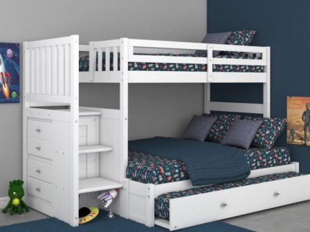 Factory Bunk Beds DISCOVERY WORLD FURNITURE WHITE STAIRCASE MISSION BUNK BED TWIN OVER FULL WITH BRUSHED NICKEL HANDLES | CAMBRIDGE | VIV RAE | KAITLYN - flipped