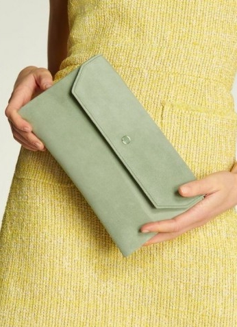 L.K. BENNETT DORA SOFT GREEN SUEDE CLUTCH / small luxe envelope bags
