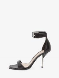Alexander McQueen Double Strap Sandal Black Silver ~ metal pin heel shoes