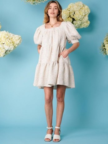 sister jane Sweet Tweed Confetti Dress | tiered puff sleeve dresses | square neck | fashion with volume