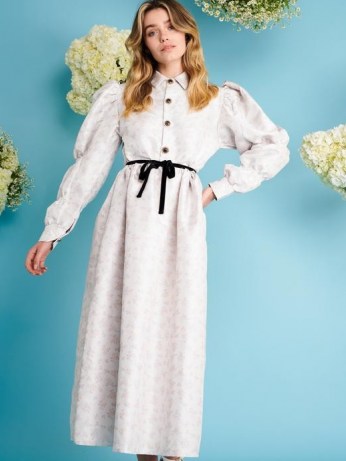 sister jane Ray Floret Jacquard Midi Dress | vintage style puff sleeve dresses - flipped