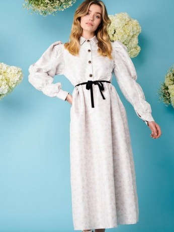 sister jane Ray Floret Jacquard Midi Dress | vintage style puff sleeve dresses