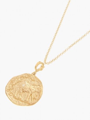 AZLEE Elefante diamond & 18kt gold necklace ~ circular ancient look pendant