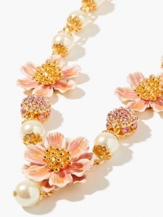 DOLCE & GABBANA Enamel-flower and faux-pearl necklace ~ Italian floral statement necklaces - flipped