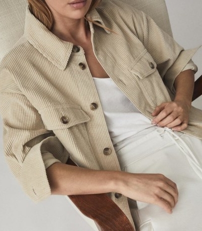 REISS ESME RELAXED CORDUROY OVERSHIRT NEUTRAL / chic cord shirts