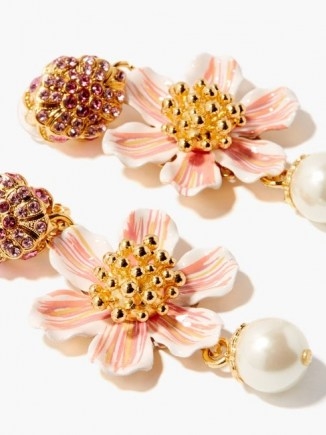 DOLCE & GABBANA Faux-pearl and crystal flower clip earrings ~ statement floral drops ~ beautiful Italian costume jewellery - flipped
