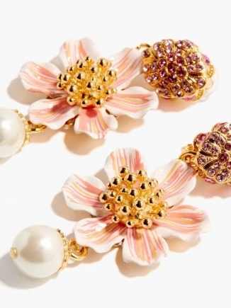 DOLCE & GABBANA Faux-pearl and crystal flower clip earrings ~ statement floral drops ~ beautiful Italian costume jewellery