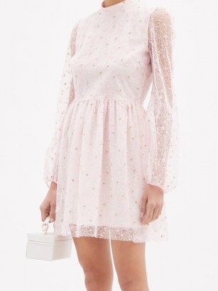GIAMBATTISTA VALLI Floral-embroidered tulle mini dress in pink ~ feminine sheer overlay dresses - flipped
