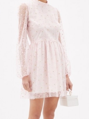 GIAMBATTISTA VALLI Floral-embroidered tulle mini dress in pink ~ feminine sheer overlay dresses