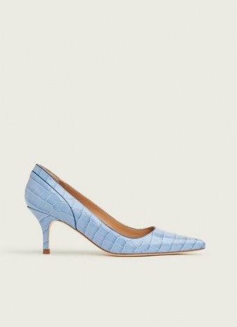 L.K. BENNETT FRANNY BLUE CROC-EFFECT COURTS in HYACINTH ~ crocodile embossed court shoes - flipped