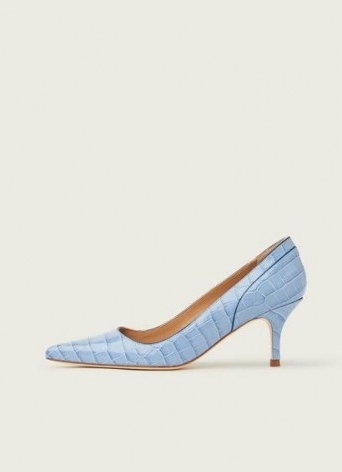 L.K. BENNETT FRANNY BLUE CROC-EFFECT COURTS in HYACINTH ~ crocodile embossed court shoes