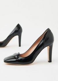 FRANZISKA BLACK LEATHER BAR TRIM COURTS ~ court shoes with squared off toes