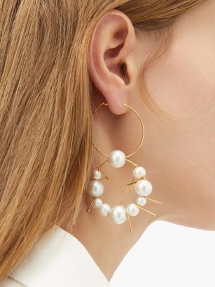 JIL SANDER Freshwater-pearl hoop earrings ~ double hoops - flipped